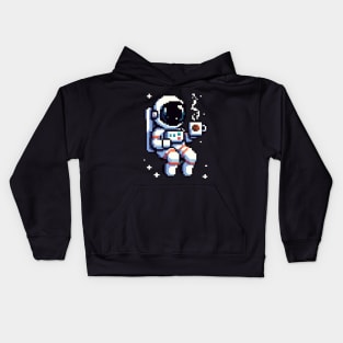 8-Bit Astronaut Coffee Break - Retro Space Pixel Art Kids Hoodie